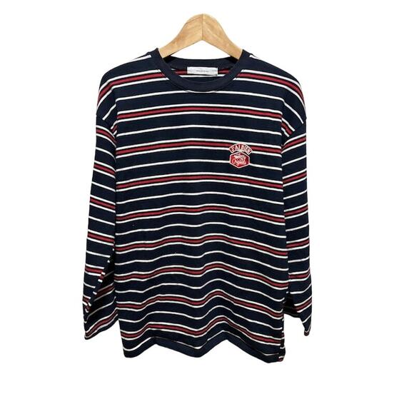 Ordinary Holiday oversized t-shirt tee long sleeved Japanese striped red blue - Picture 1 of 8